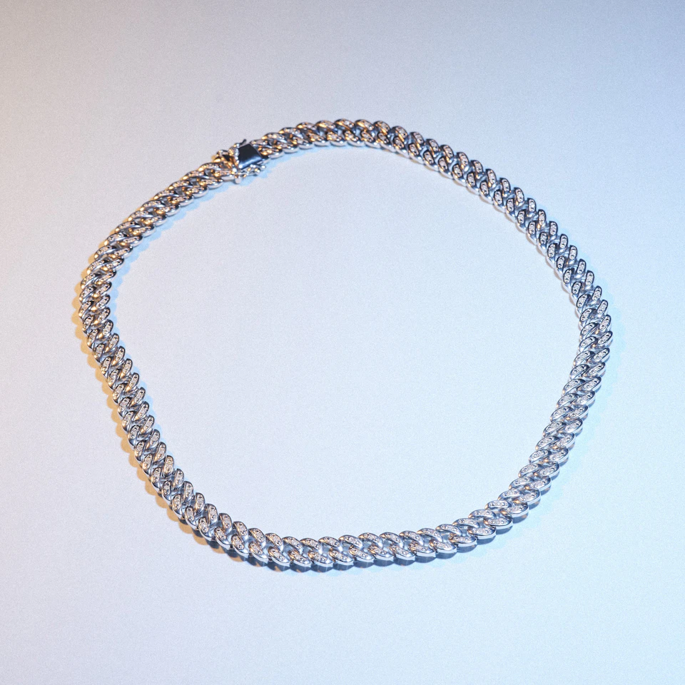 16 Inch Havana Cuban Lab Diamond Necklace 1ct Set in 925 Silver