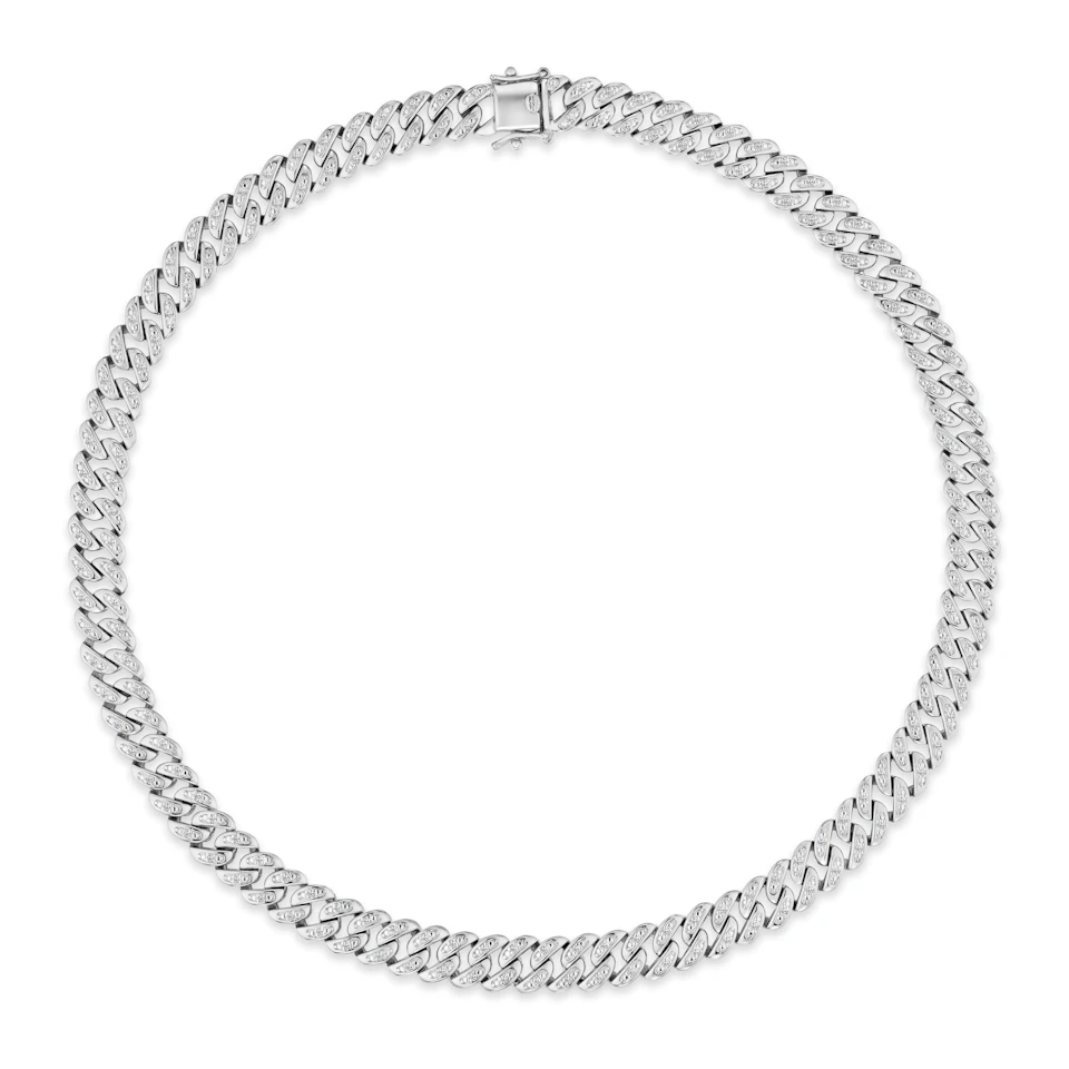 16 Inch Havana Cuban Lab Diamond Necklace 1ct Set in 925 Silver