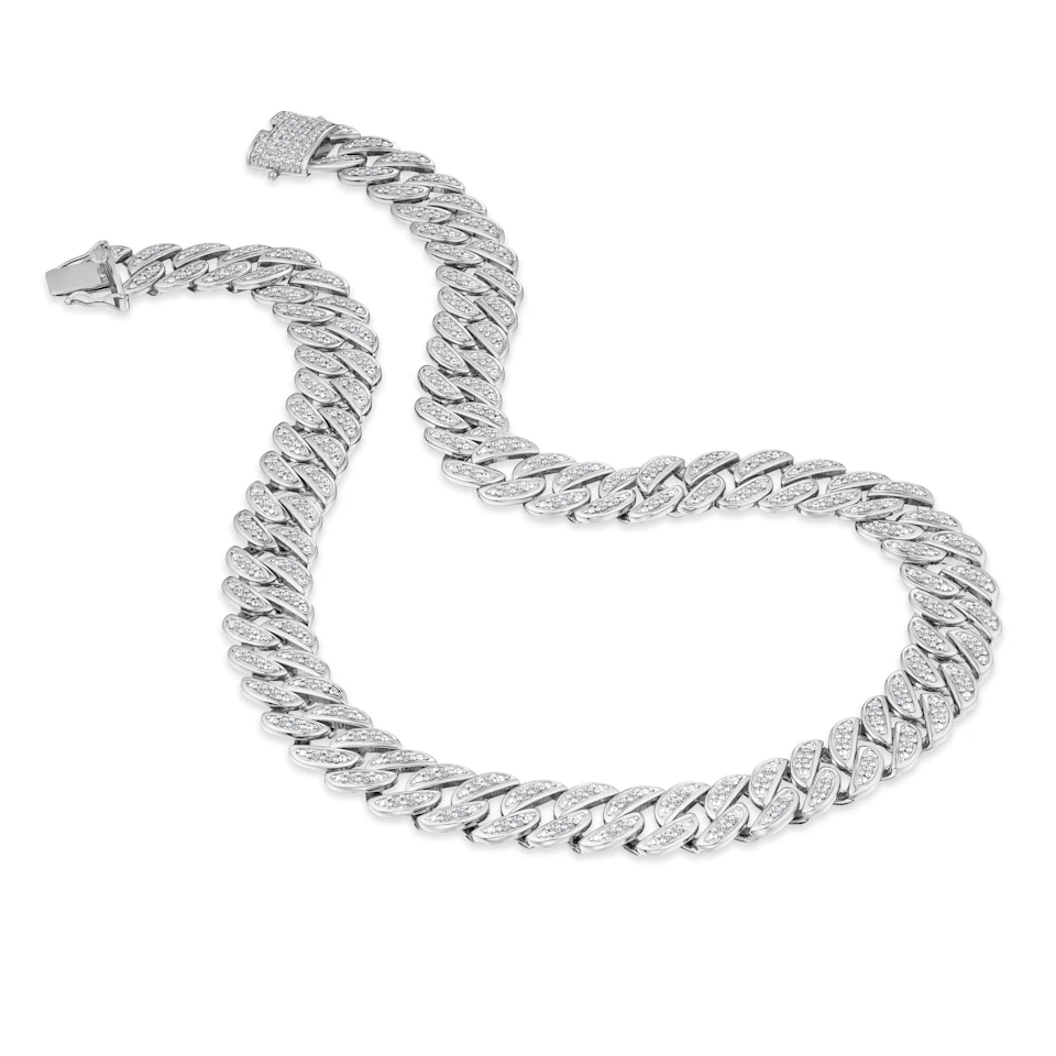 21 Inch Havana Cuban Lab Diamond Necklace 8.00ct Set in 925 Silver