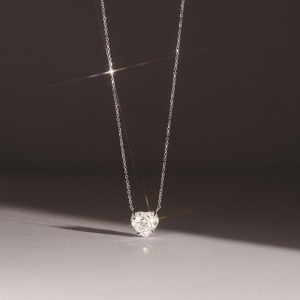 Wanderlust 3.00ct Floating Heart Cut Lab Diamond Necklaces in 9K White Gold