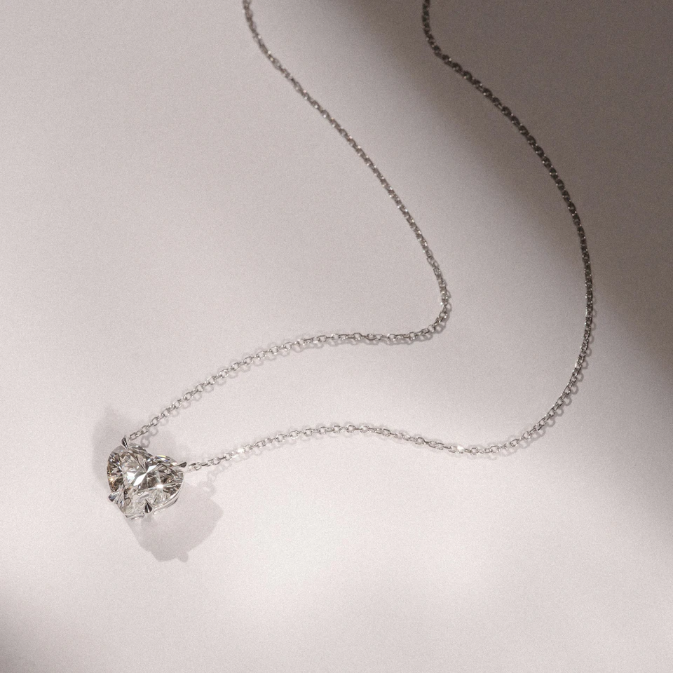 Wanderlust 3.00ct Floating Heart Cut Lab Diamond Necklaces in 9K White Gold
