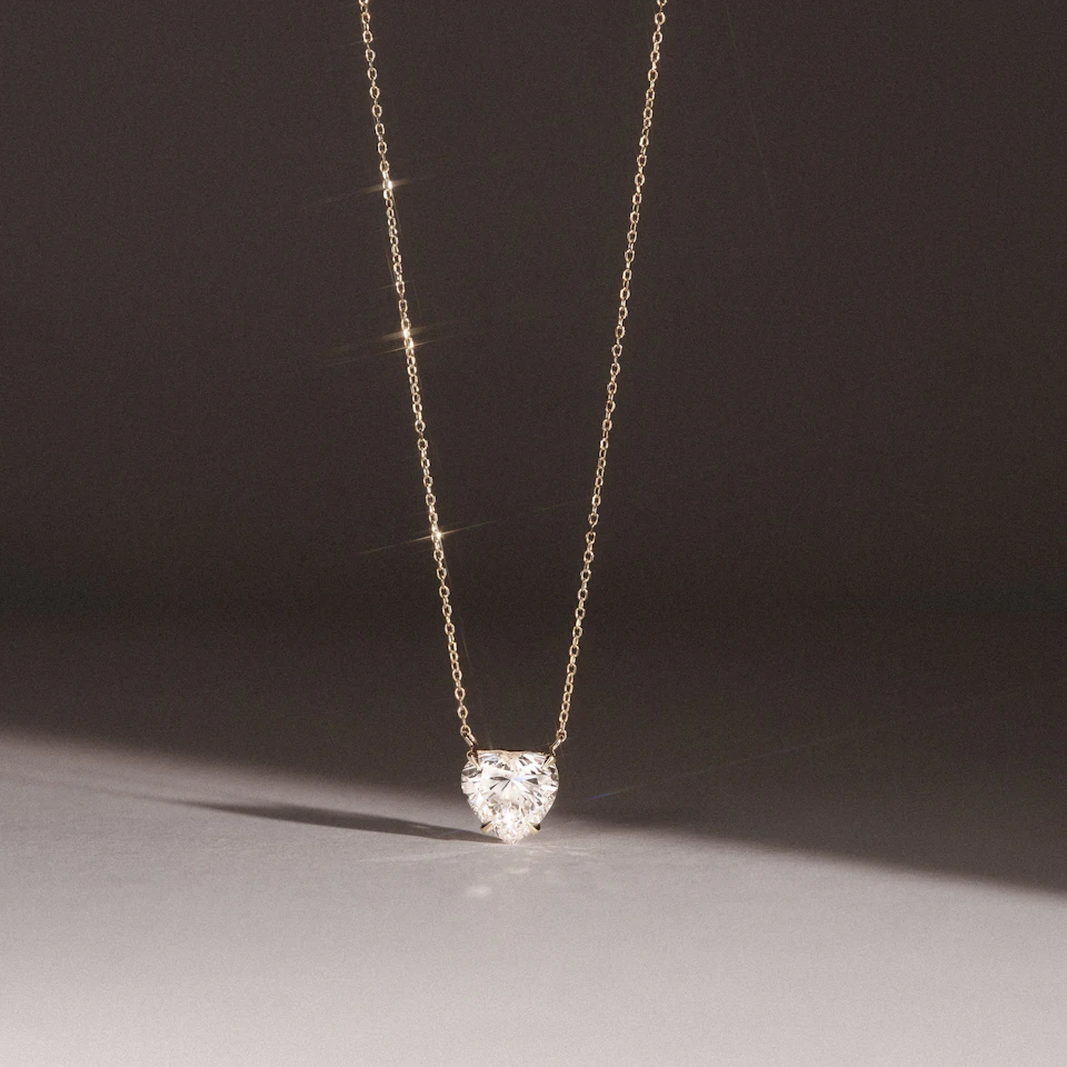 Wanderlust 3.00ct Floating Heart Cut Lab Diamond Necklaces in 9K Yellow Gold