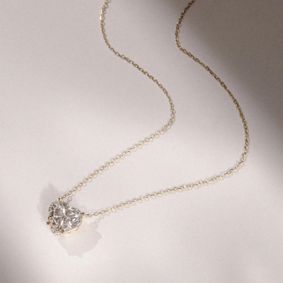 Wanderlust 3.00ct Floating Heart Cut Lab Diamond Necklaces in 9K Yellow Gold