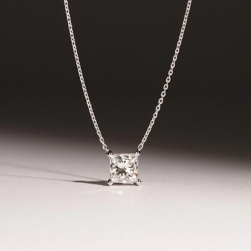 Wanderlust Floating Princess Cut Lab Diamond Solitaire Necklace 1.00ct H/SI in 9K White Gold