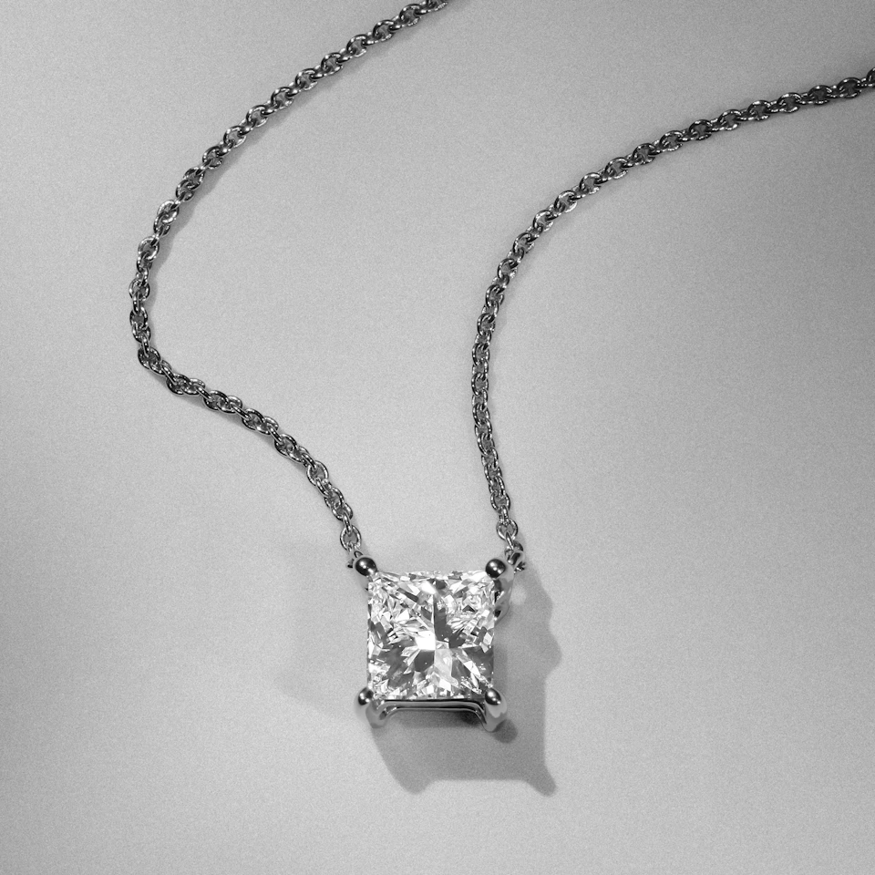 Wanderlust Floating Princess Cut Lab Diamond Solitaire Necklace 1.00ct H/SI in 9K White Gold