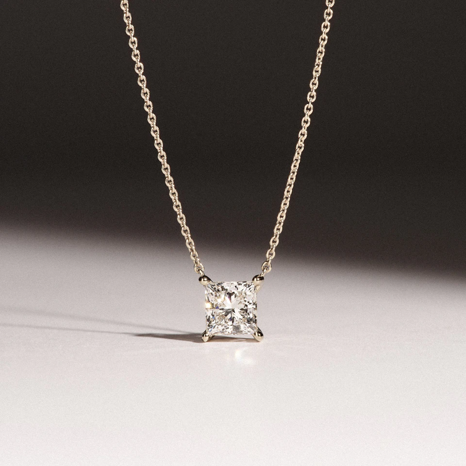Wanderlust Floating Princess Cut Lab Diamond Solitaire Necklace 1.00ct H/SI in 9K Gold