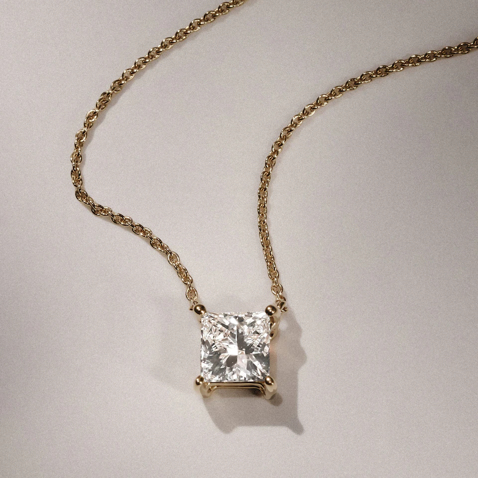 Wanderlust Floating Princess Cut Lab Diamond Solitaire Necklace 1.00ct H/SI in 9K Gold