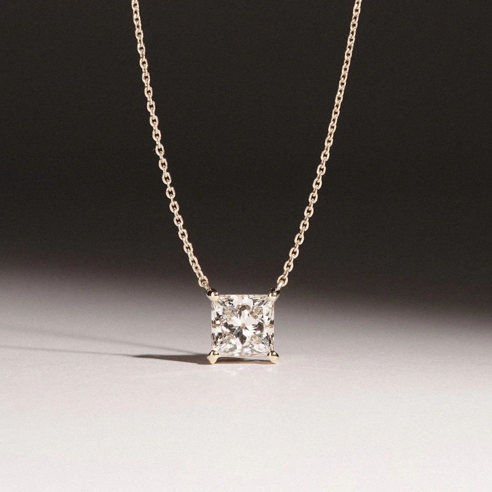 Wanderlust Floating Princess Cut Lab Diamond Solitaire Necklace 1.50ct H/SI in 9K Gold