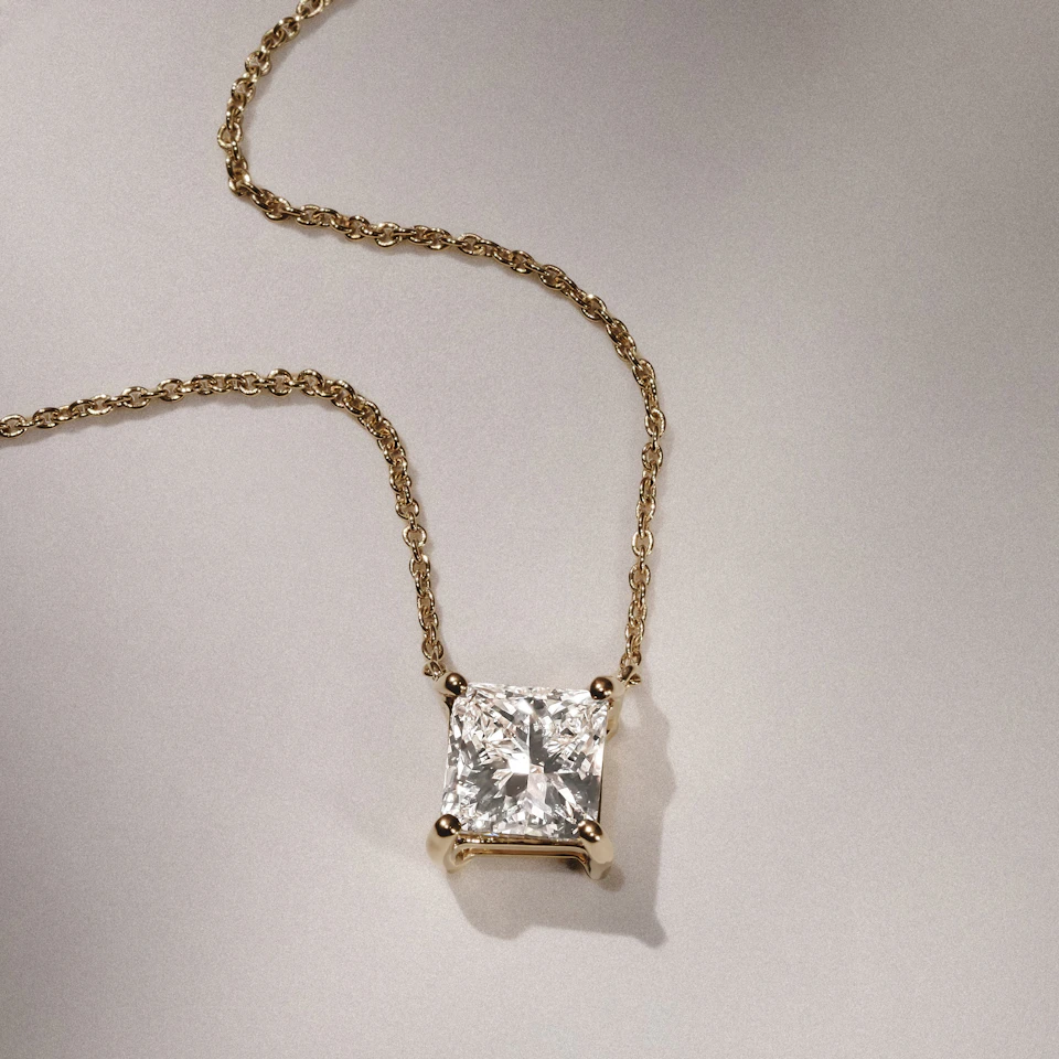 Wanderlust Floating Princess Cut Lab Diamond Solitaire Necklace 1.50ct H/SI in 9K Gold