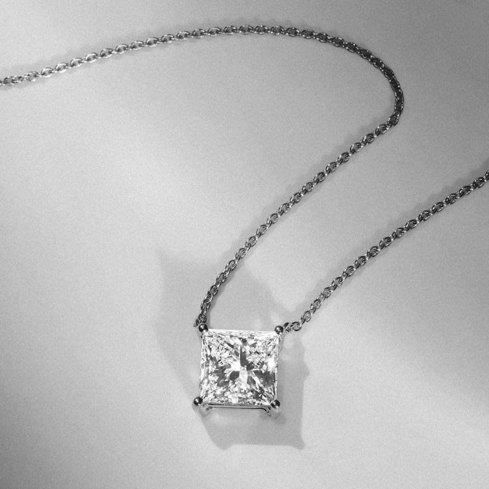 Wanderlust Floating Princess Cut Lab Diamond Solitaire Necklace 2.00ct H/SI in 9K White Gold