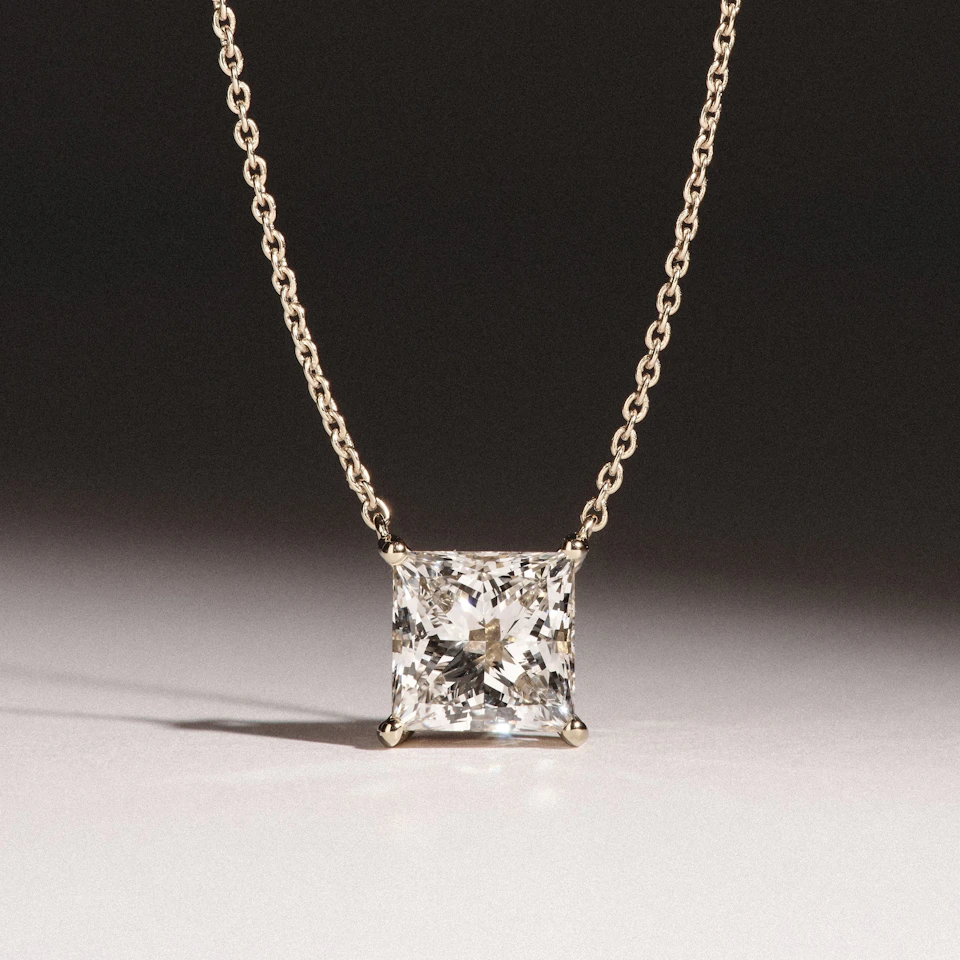 Wanderlust Floating Princess Cut Lab Diamond Solitaire Necklace 2.00ct H/SI in 9K Gold