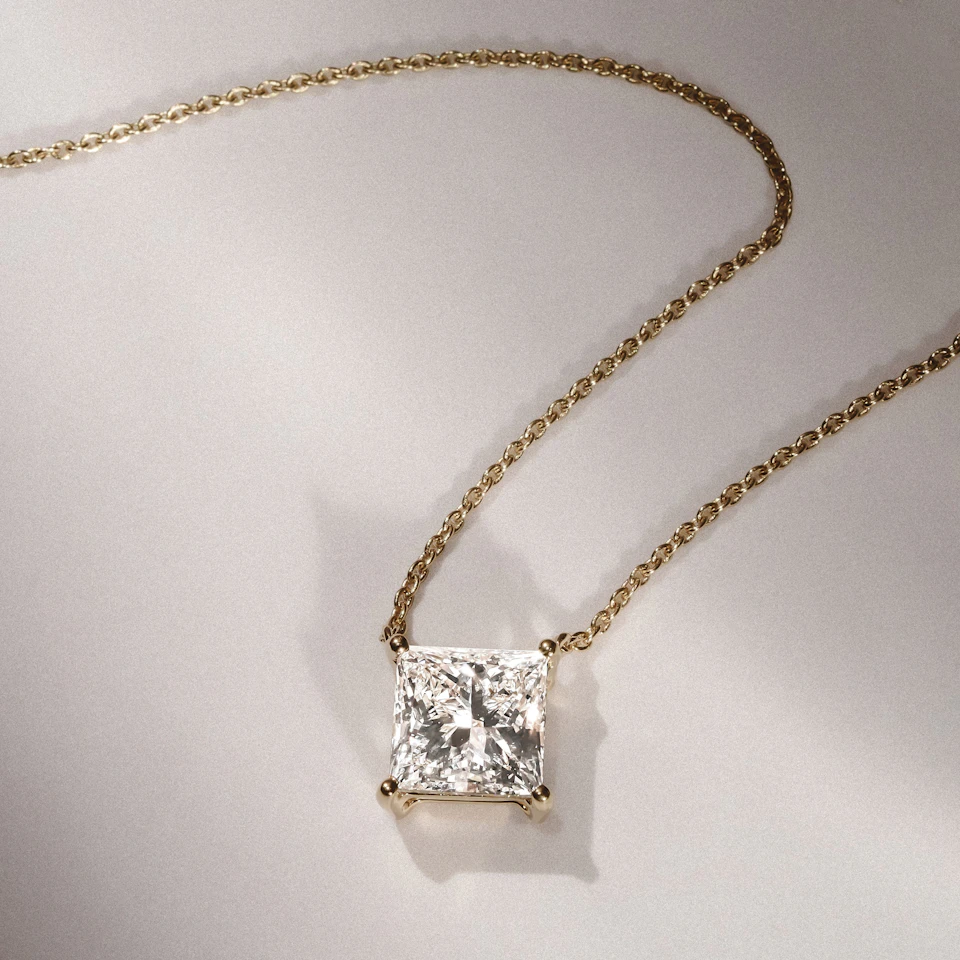 Wanderlust Floating Princess Cut Lab Diamond Solitaire Necklace 2.00ct H/SI in 9K Gold