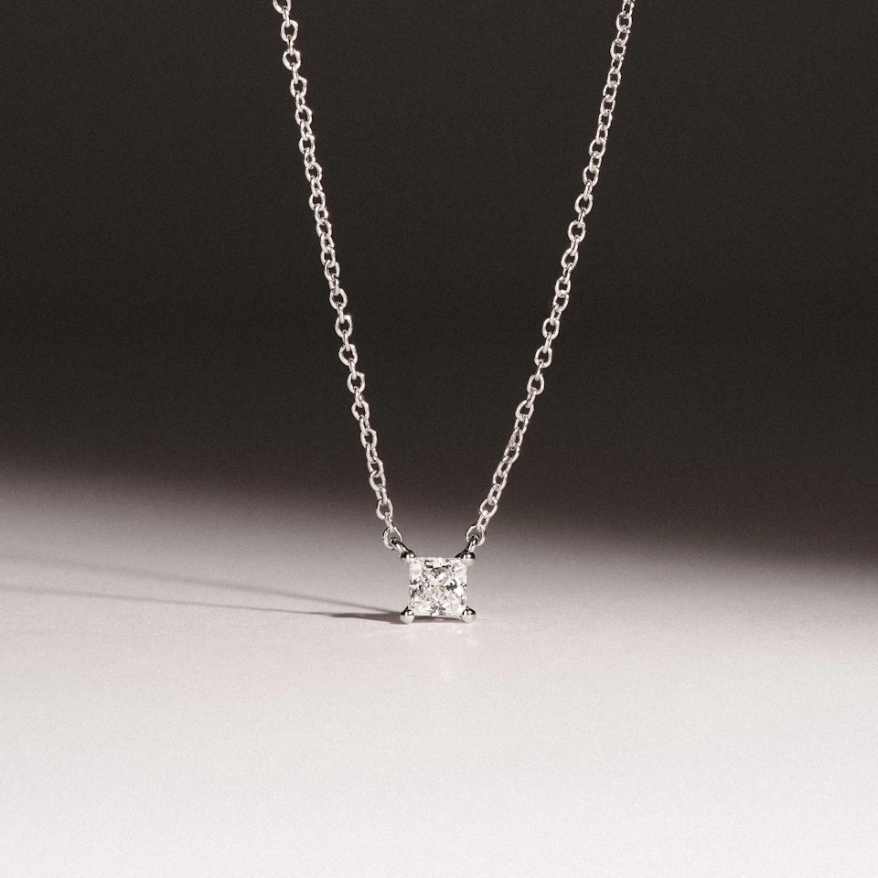 Wanderlust Floating Princess Cut Lab Diamond Solitaire Necklace 0.25ct H/SI in 925 Silver