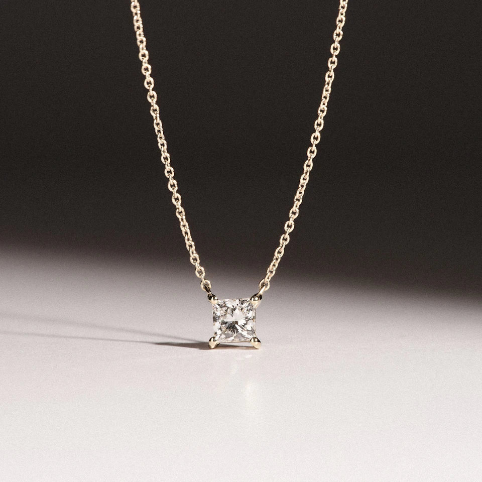 Wanderlust Floating Princess Cut Lab Diamond Solitaire Necklace 0.50ct H/SI in 9K Gold