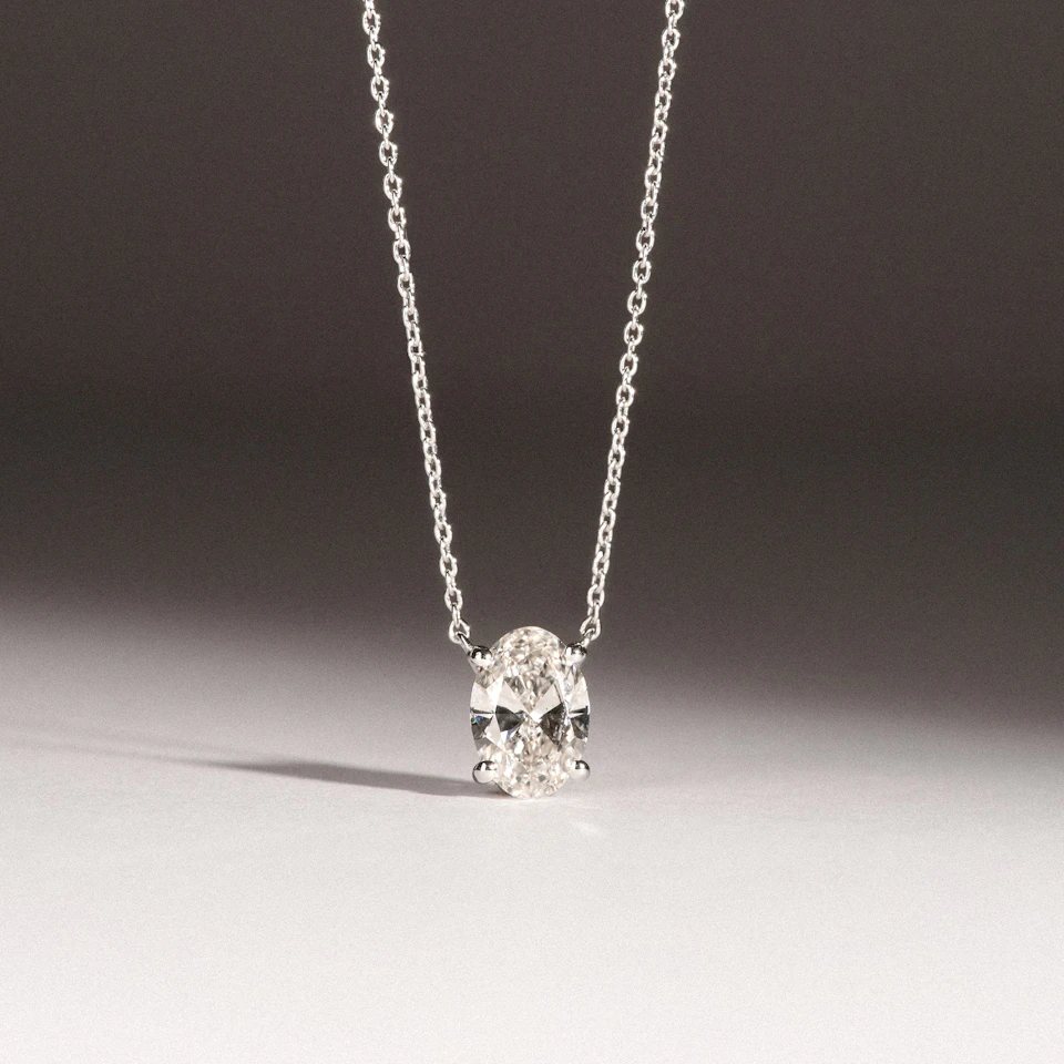 Wanderlust Floating Oval Cut Lab Diamond Solitaire Necklace 1.00ct H/SI in 9K White Gold