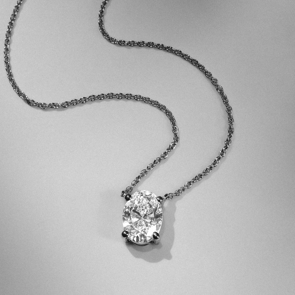 Wanderlust Floating Oval Cut Lab Diamond Solitaire Necklace 1.00ct H/SI in 9K White Gold