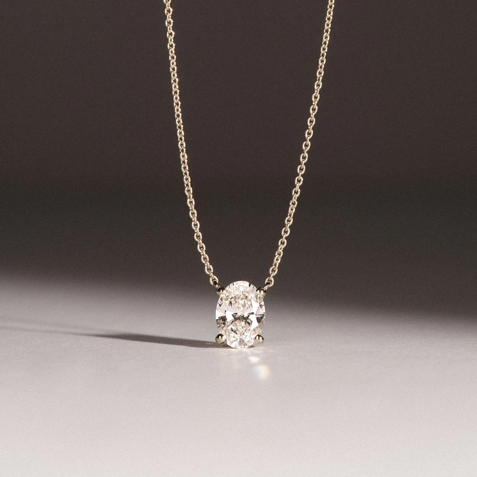 Wanderlust Floating Oval Cut Lab Diamond Solitaire Necklace 1.00ct H/SI in 9K Gold