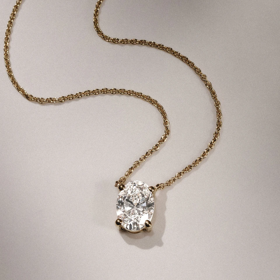 Wanderlust Floating Oval Cut Lab Diamond Solitaire Necklace 1.00ct H/SI in 9K Gold