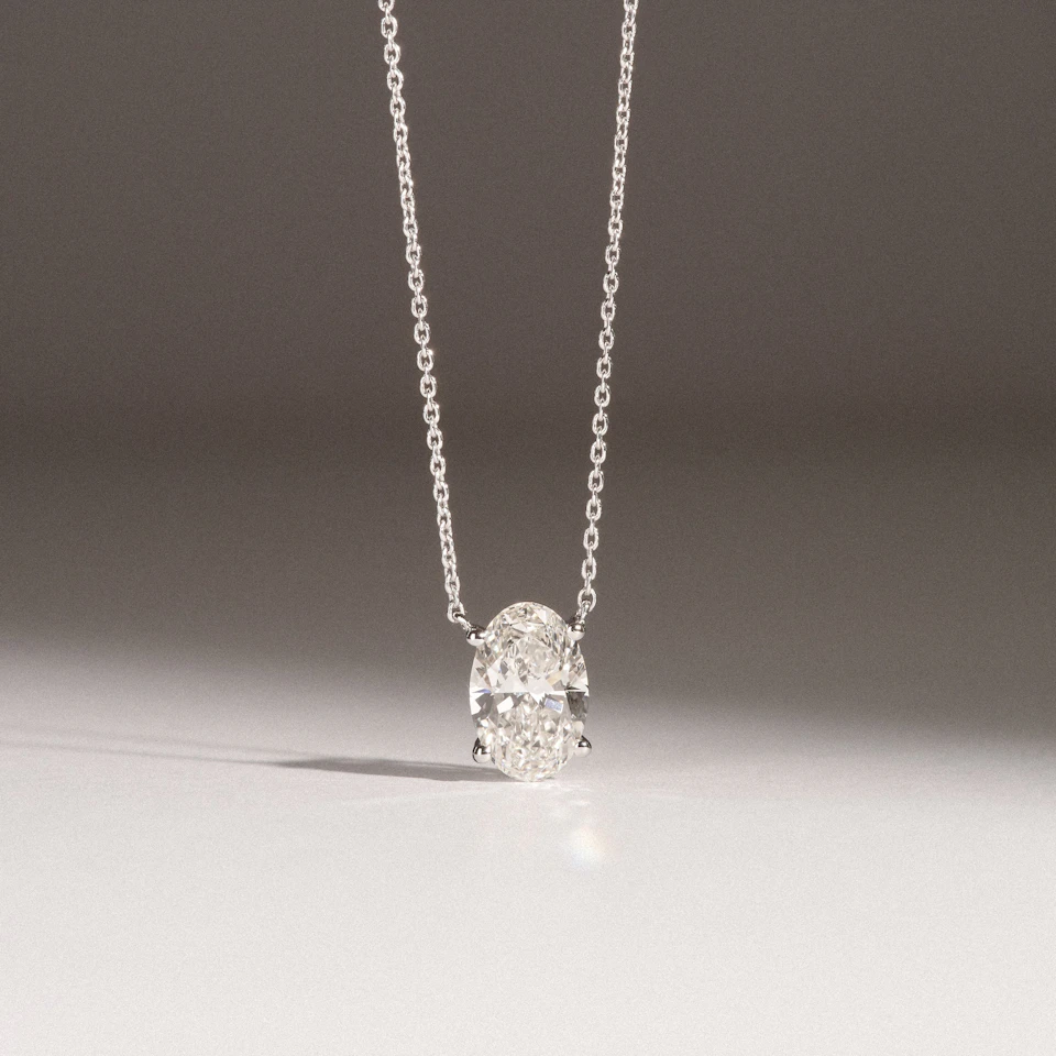 Wanderlust Floating Oval Cut Lab Diamond Solitaire Necklace 1.50ct H/SI in 9K White Gold