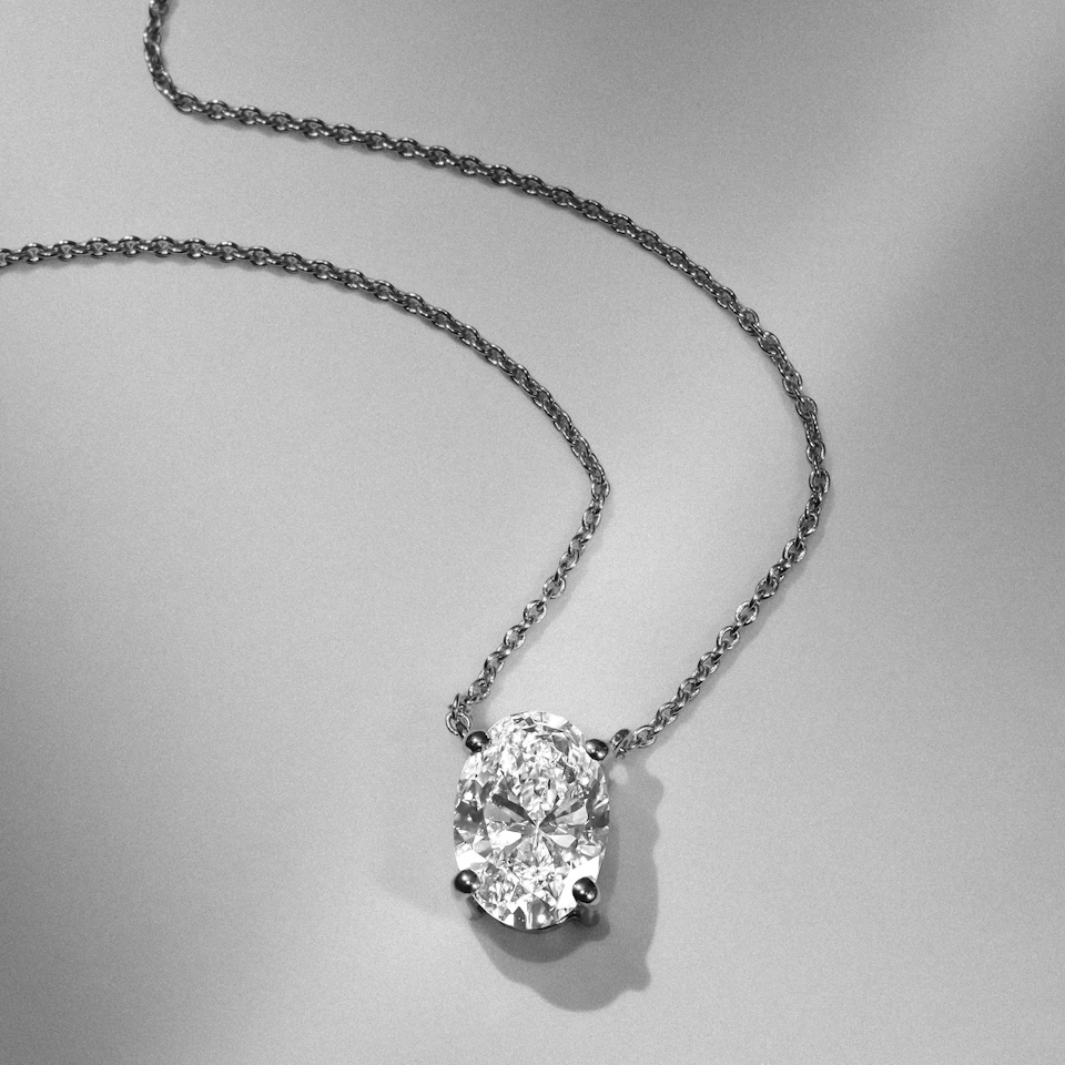 Wanderlust Floating Oval Cut Lab Diamond Solitaire Necklace 1.50ct H/SI in 9K White Gold