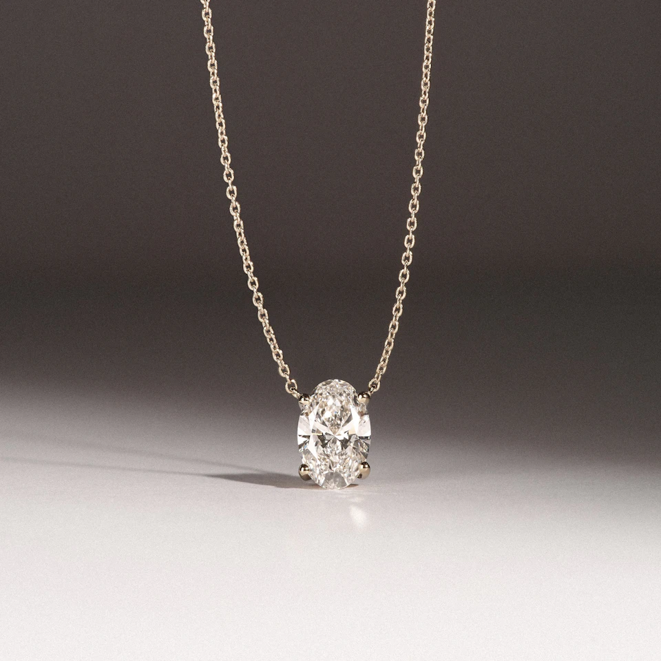 Wanderlust Floating Oval Cut Lab Diamond Solitaire Necklace 1.50ct H/SI in 9K Gold