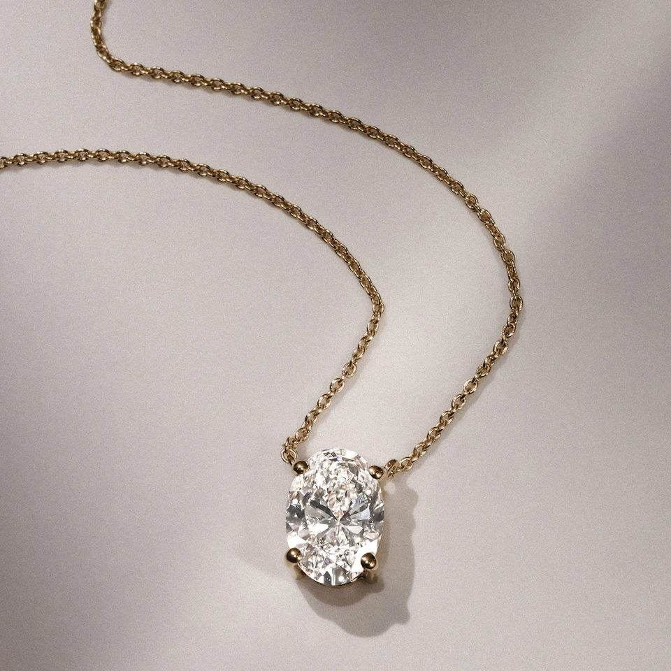 Wanderlust Floating Oval Cut Lab Diamond Solitaire Necklace 1.50ct H/SI in 9K Gold