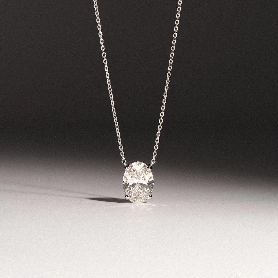 Wanderlust Floating Oval Cut Lab Diamond Solitaire Necklace 2.00ct H/SI in 9K White Gold