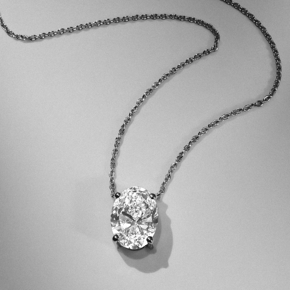 Wanderlust Floating Oval Cut Lab Diamond Solitaire Necklace 2.00ct H/SI in 9K White Gold