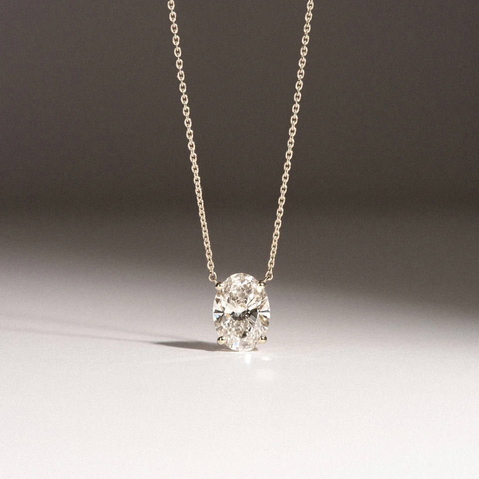 Wanderlust Floating Oval Cut Lab Diamond Solitaire Necklace 2.00ct H/SI in 9K Gold