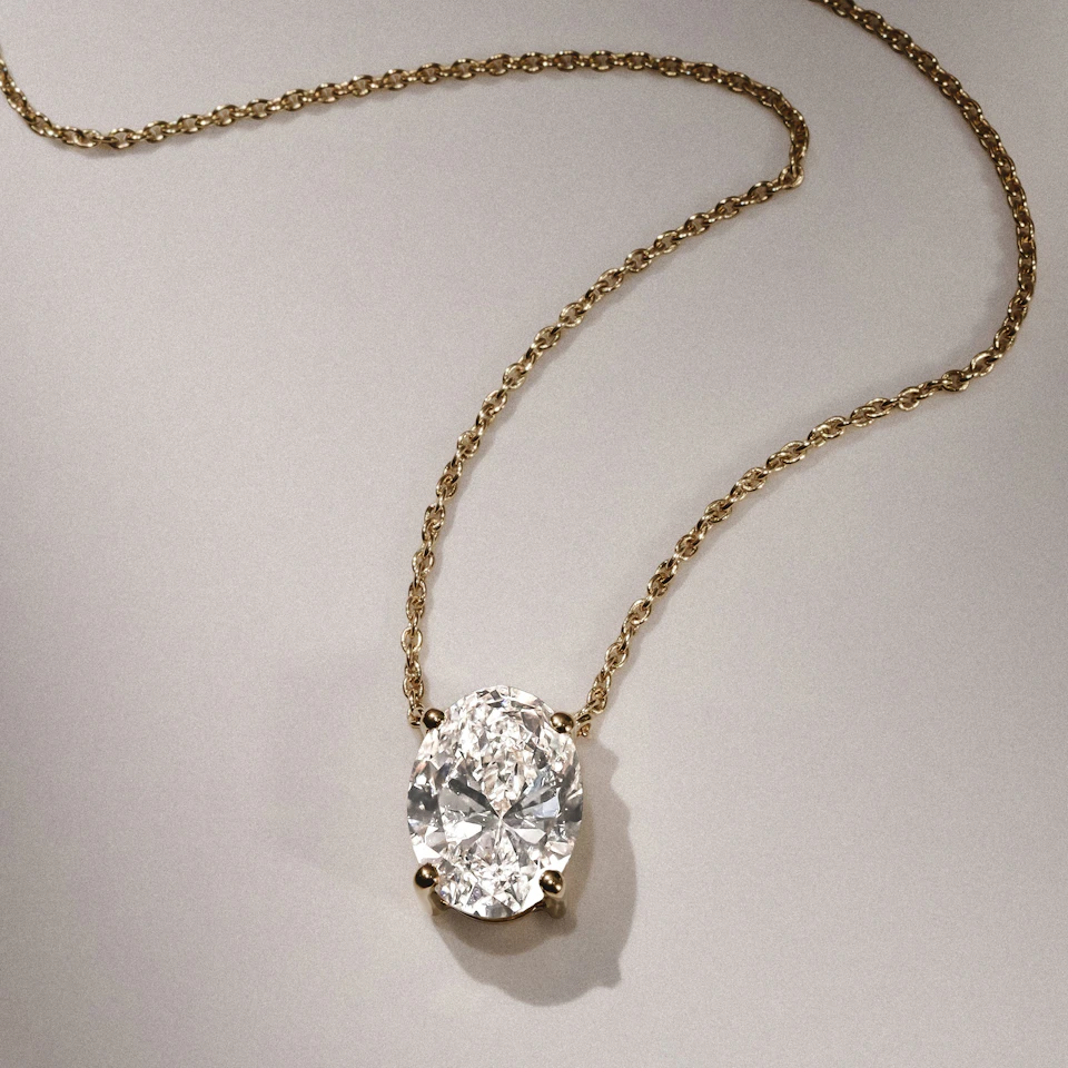 Wanderlust Floating Oval Cut Lab Diamond Solitaire Necklace 2.00ct H/SI in 9K Gold