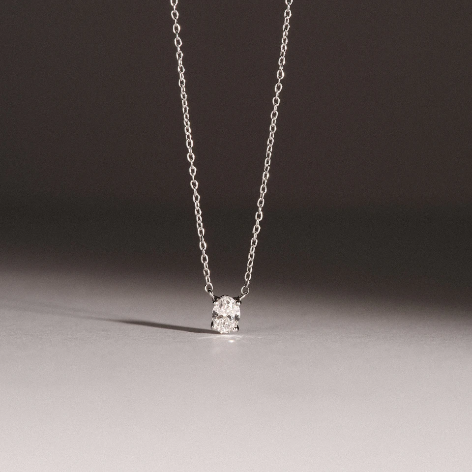 Wanderlust Floating Oval Cut Lab Diamond Solitaire Necklace 0.25ct H/SI in 925 Silver