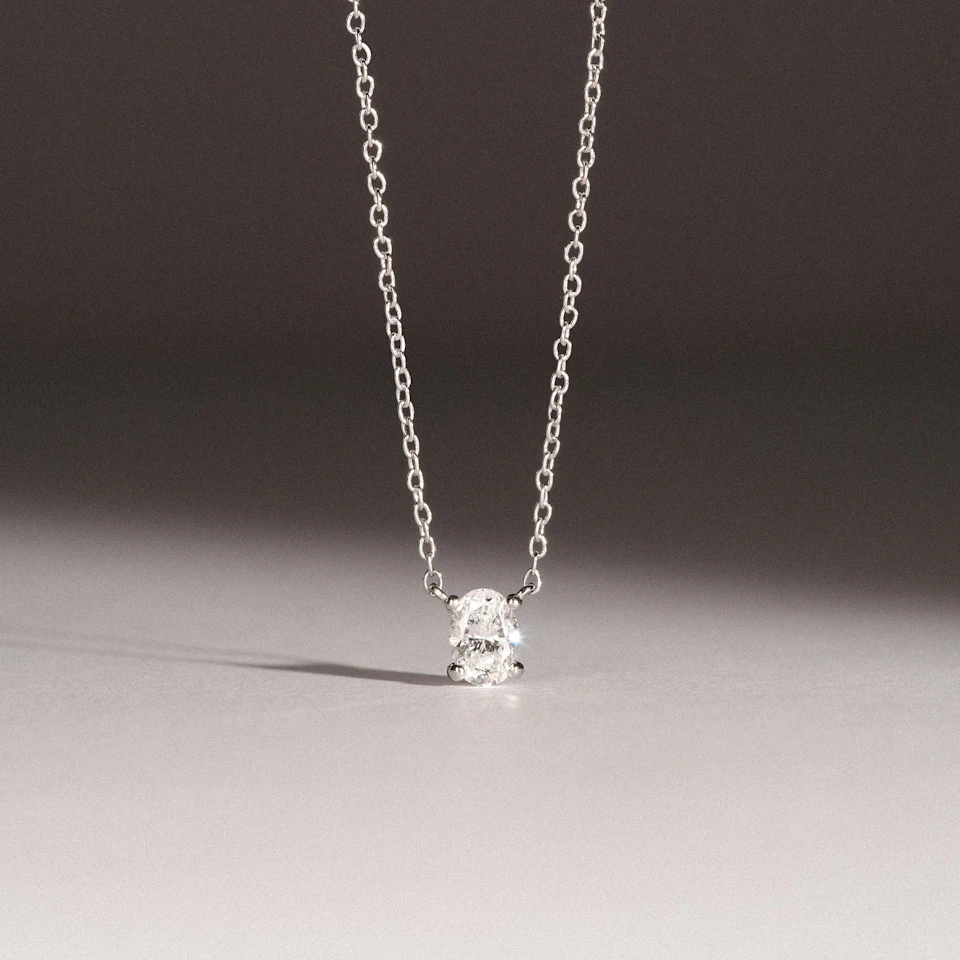 Wanderlust Floating Oval Cut Lab Diamond Solitaire Necklace 0.33ct H/SI in 925 Silver