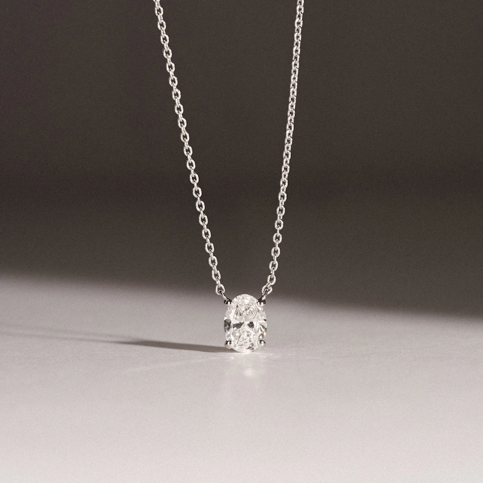 Wanderlust Floating Oval Cut Lab Diamond Solitaire Necklace 0.50ct H/SI in 9K White Gold