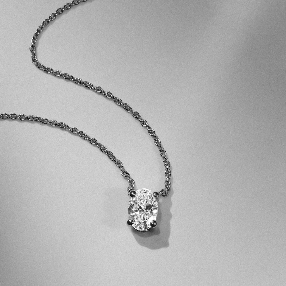 Wanderlust Floating Oval Cut Lab Diamond Solitaire Necklace 0.50ct H/SI in 9K White Gold
