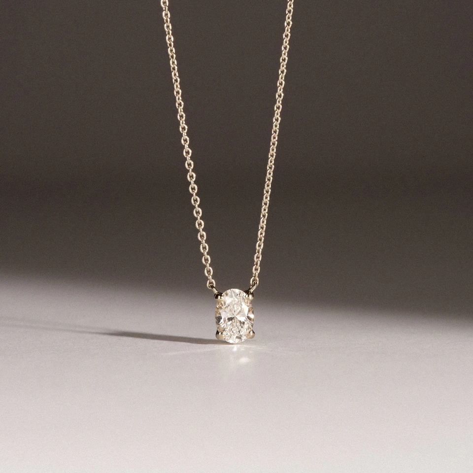 Wanderlust Floating Oval Cut Lab Diamond Solitaire Necklace 0.50ct H/SI in 9K Gold