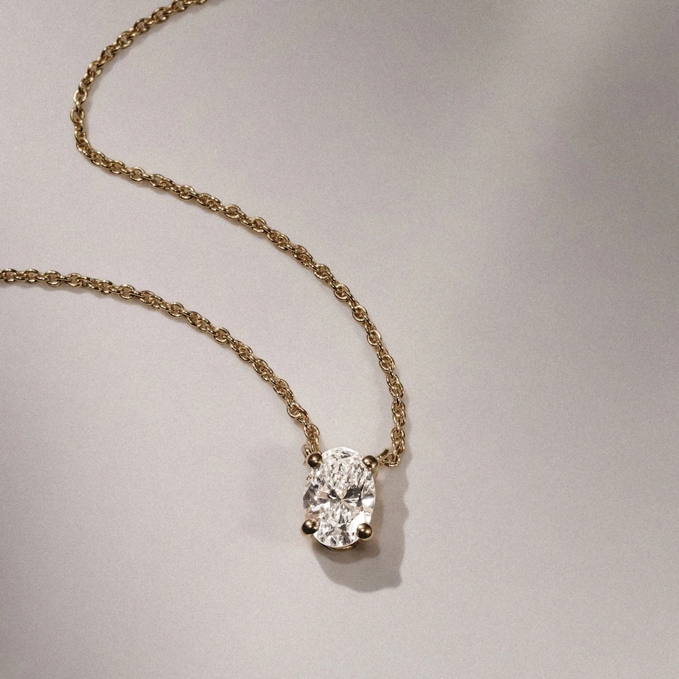 Wanderlust Floating Oval Cut Lab Diamond Solitaire Necklace 0.50ct H/SI in 9K Gold
