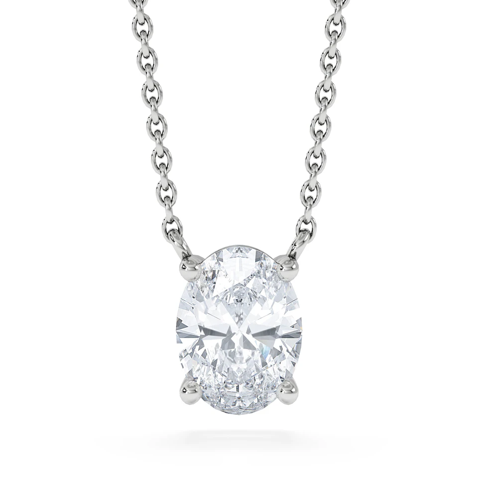 Wanderlust Floating Oval Cut Lab Diamond Solitaire Necklace 1.00ct H/SI in 9K White Gold