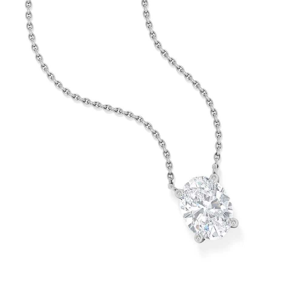 Wanderlust Floating Oval Cut Lab Diamond Solitaire Necklace 1.50ct H/SI in 9K White Gold