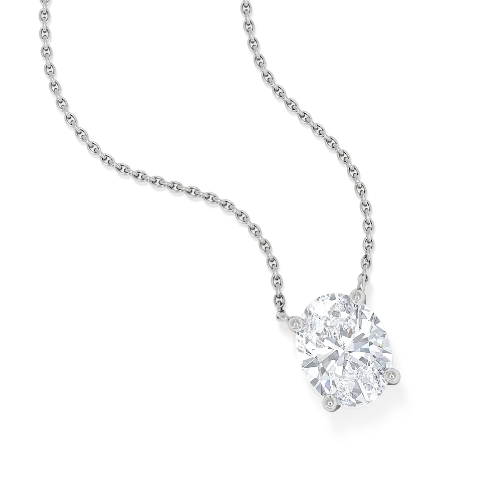 Wanderlust Floating Oval Cut Lab Diamond Solitaire Necklace 2.00ct H/SI in 9K White Gold