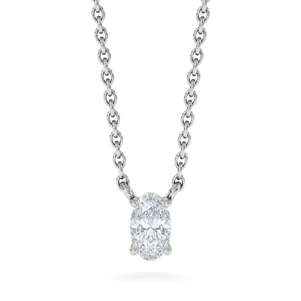 Wanderlust Floating Oval Cut Lab Diamond Solitaire Necklace 0.25ct H/SI in 925 Silver