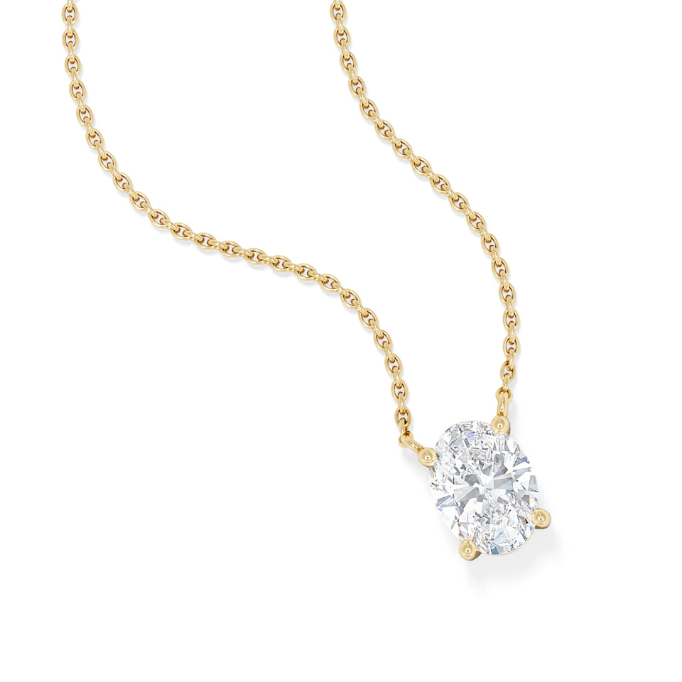 Wanderlust Floating Oval Cut Lab Diamond Solitaire Necklace 1.00ct H/SI in 9K Gold