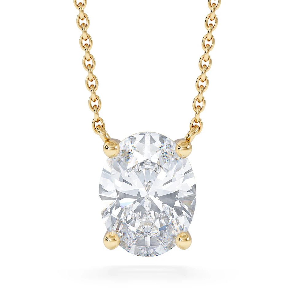 Wanderlust Floating Oval Cut Lab Diamond Solitaire Necklace 2.00ct H/SI in 9K Gold
