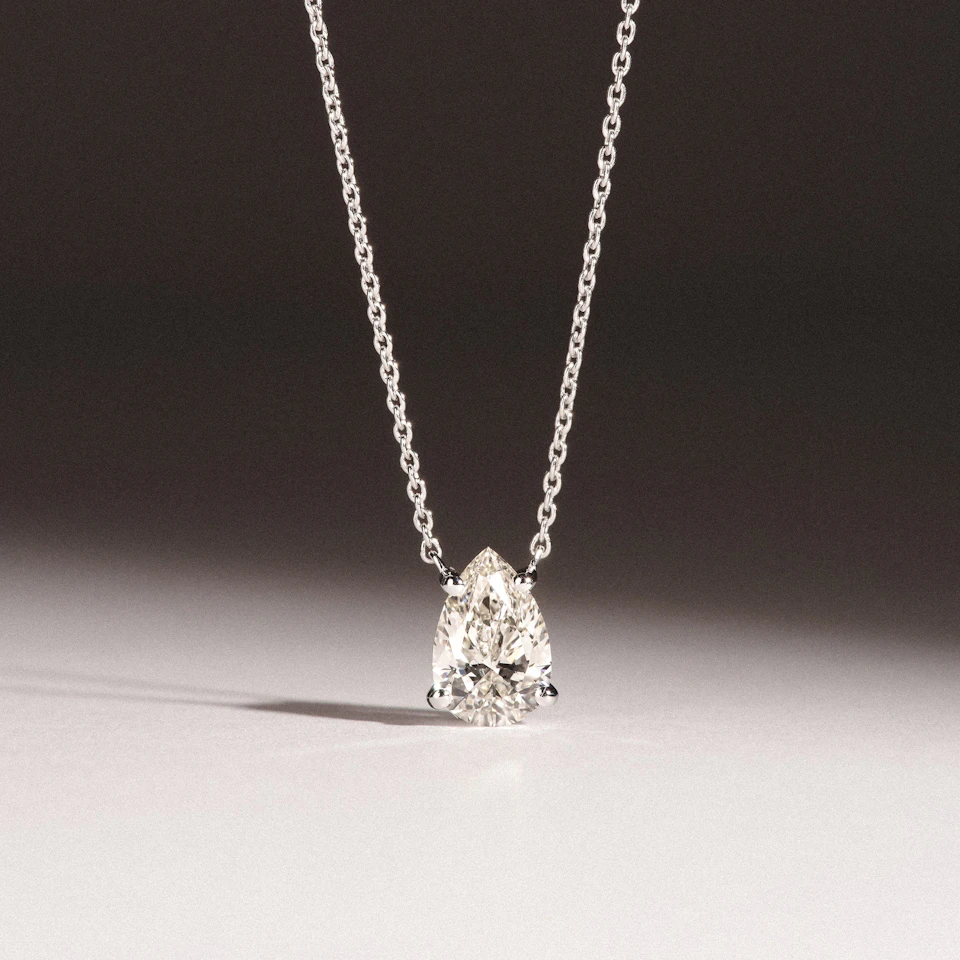 Wanderlust Floating Pear Cut Lab Diamond Solitaire Necklace 1.00ct H/Si in 9K White Gold