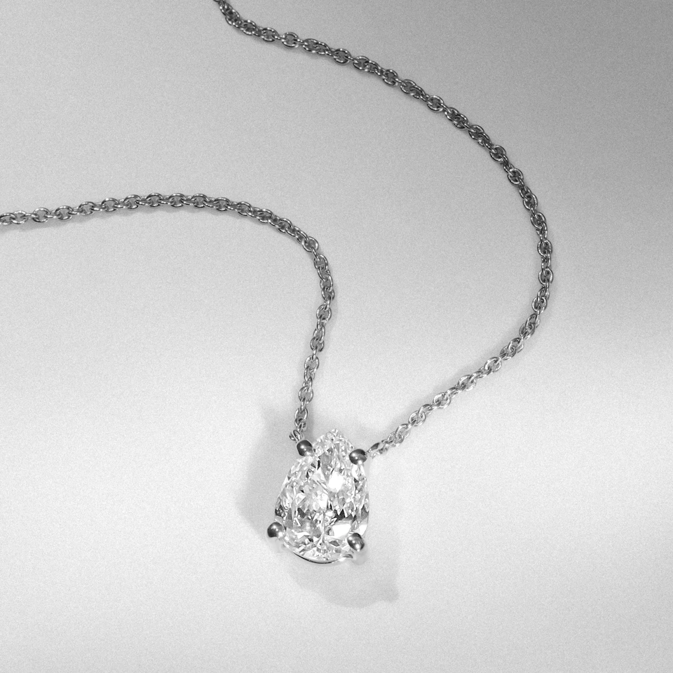 Wanderlust Floating Pear Cut Lab Diamond Solitaire Necklace 1.00ct H/Si in 9K White Gold