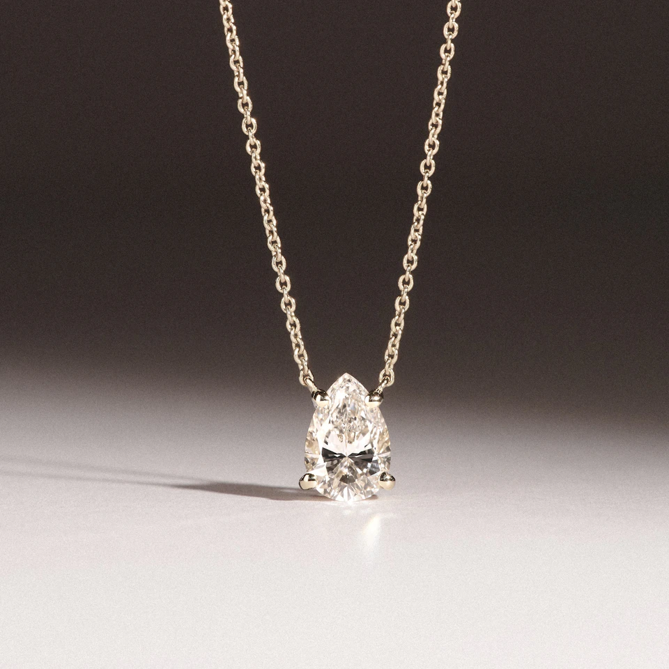 Wanderlust Floating Pear Cut Lab Diamond Solitaire Necklace 1.00ct H/SI in 9K Gold