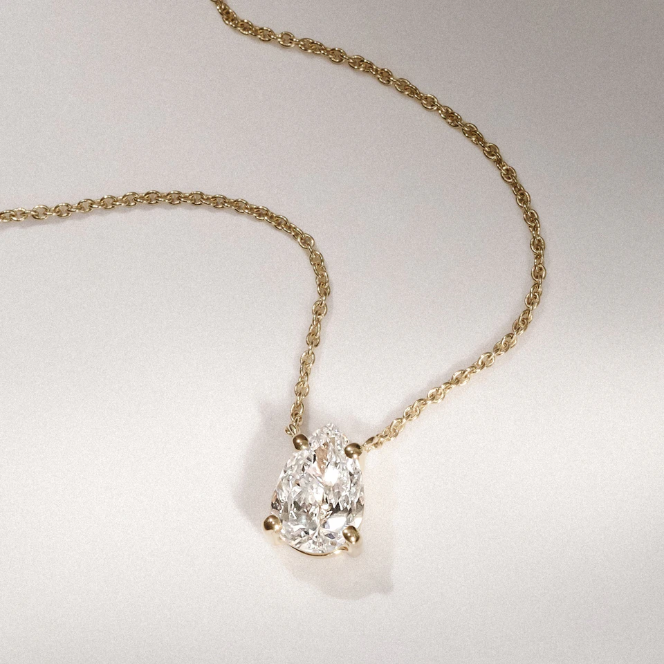Wanderlust Floating Pear Cut Lab Diamond Solitaire Necklace 1.00ct H/SI in 9K Gold