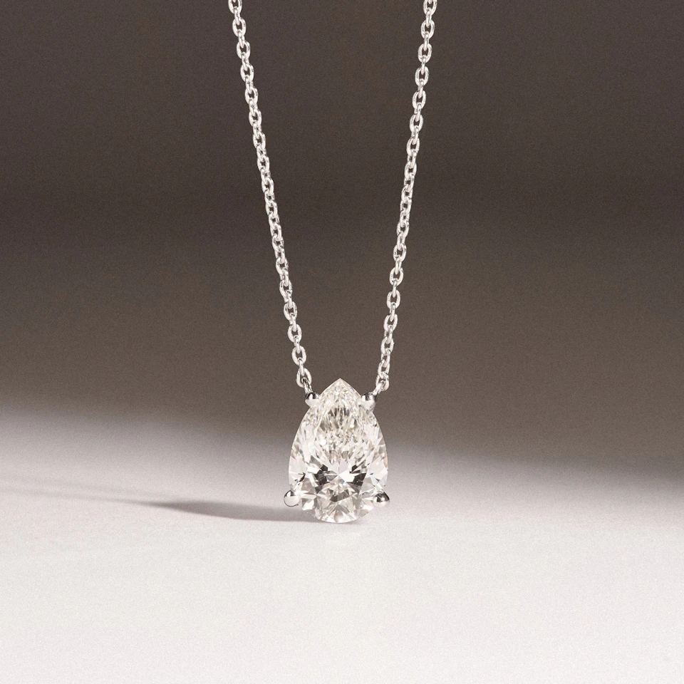 Wanderlust Floating Pear Cut Lab Diamond Solitaire Necklace 1.50ct H/Si in 9K White Gold