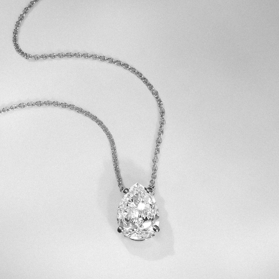 Wanderlust Floating Pear Cut Lab Diamond Solitaire Necklace 1.50ct H/Si in 9K White Gold