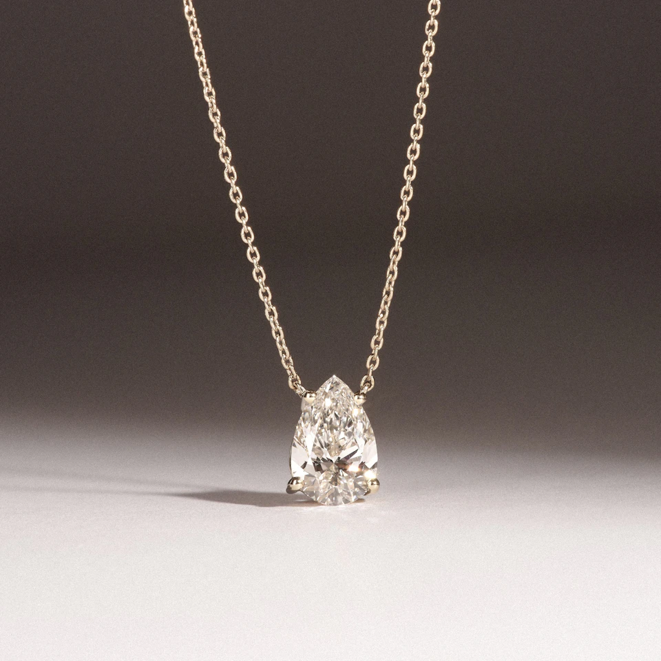 Wanderlust Floating Pear Cut Lab Diamond Solitaire Necklace 1.50ct H/SI in 9K Gold