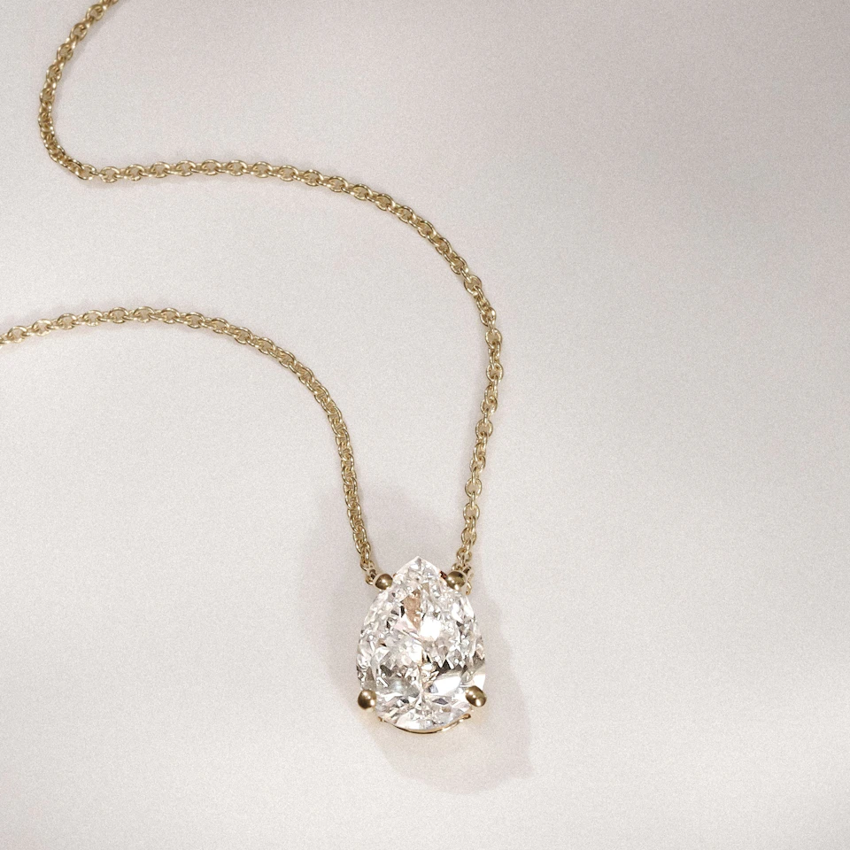 Wanderlust Floating Pear Cut Lab Diamond Solitaire Necklace 1.50ct H/SI in 9K Gold